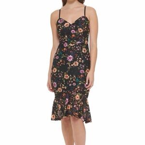 Guess Black Floral Midi Dress